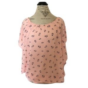 Sheer Pink Anchor Nautical Wide Blouse